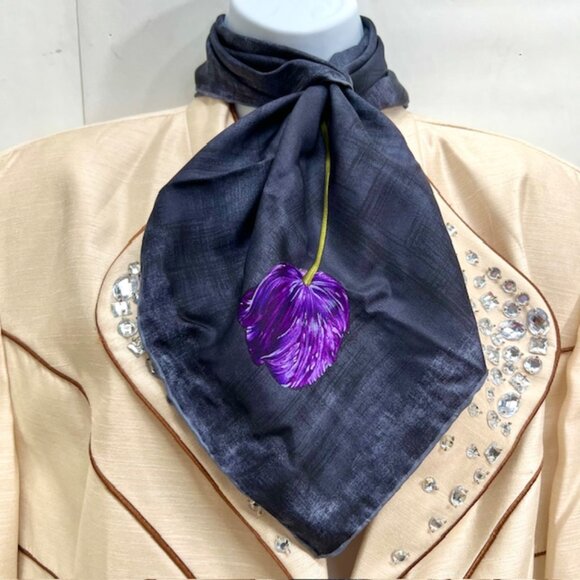 Authentic 100% Silk Gucci Mini Scarf/handkerchief 19"Gray Black Purple Flower(25 - Picture 5 of 12